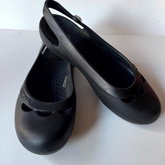 Crocs Ballet Flats Womens Size 10 Jayna Black Slingback Shoes Flower Comfort - Picture 1 of 8